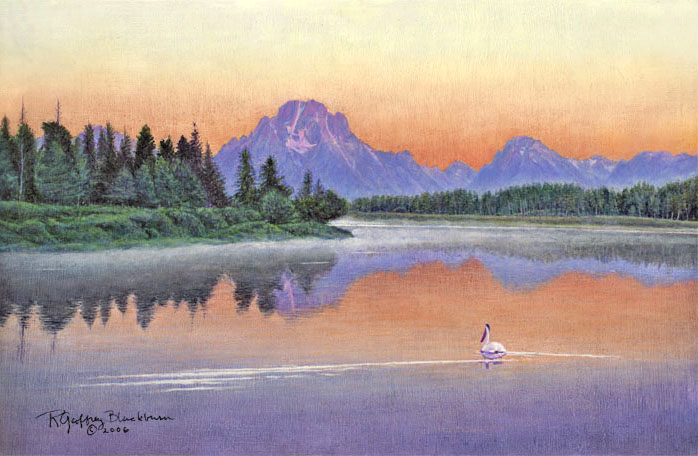 R. Geoffrey Blackburn Pelican Floating oil painting